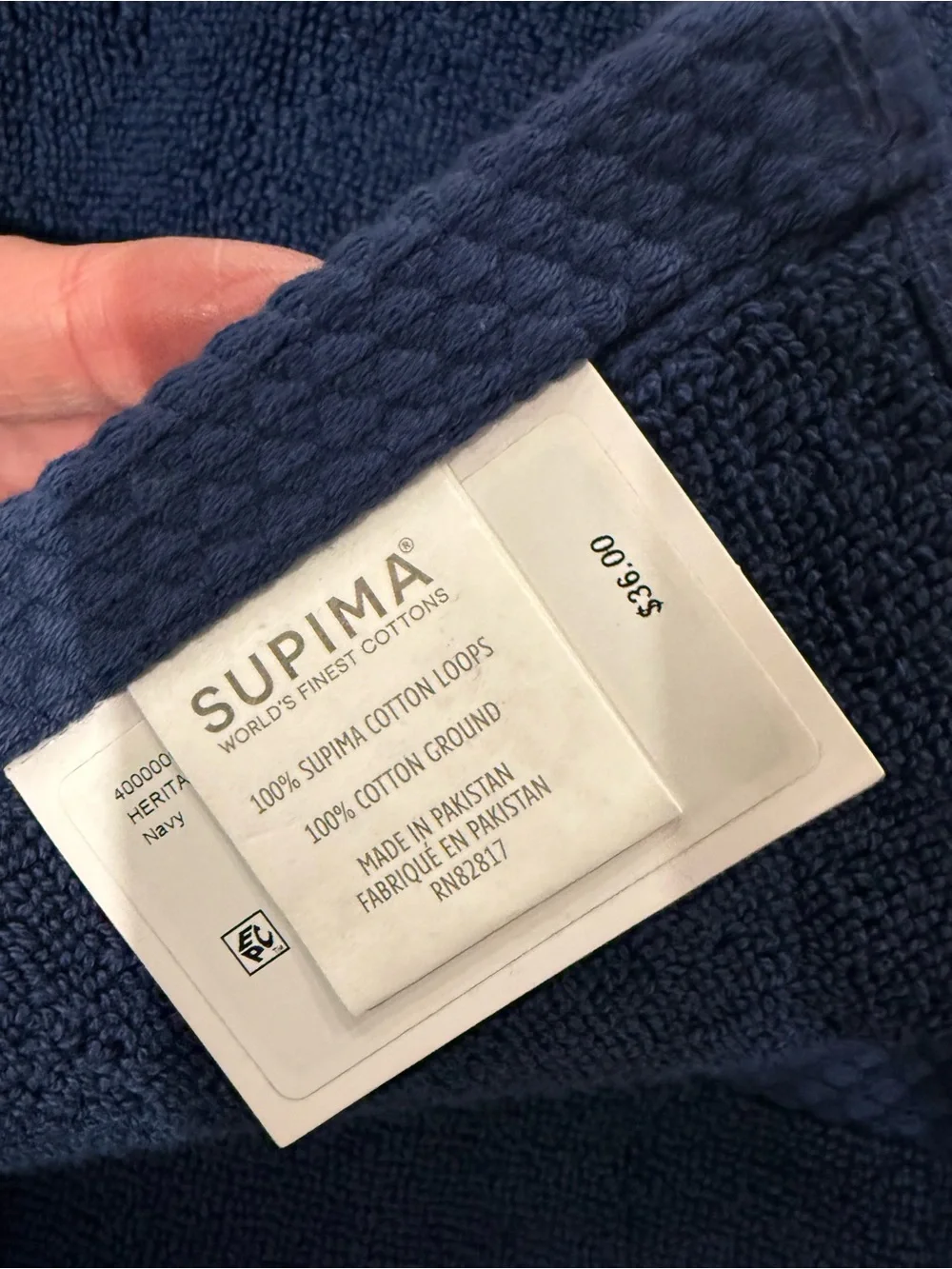 Lacoste Navy Blue Supima Cotton Heritage anti-bacterial Bath Towel